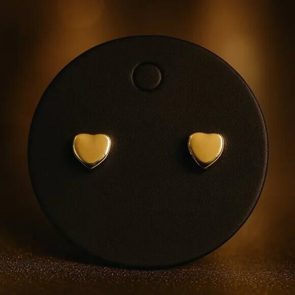 Gold tone Heart Stud Earrings – Minimalist Women’s Everyday Fashion Jewelry Gift - Picture 8 of 8